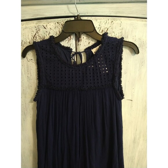 Tommy Bahama  Eyelet Mini Sleeveless Dress Xs Boho Peasant Blue Cottagecore - Picture 2 of 8